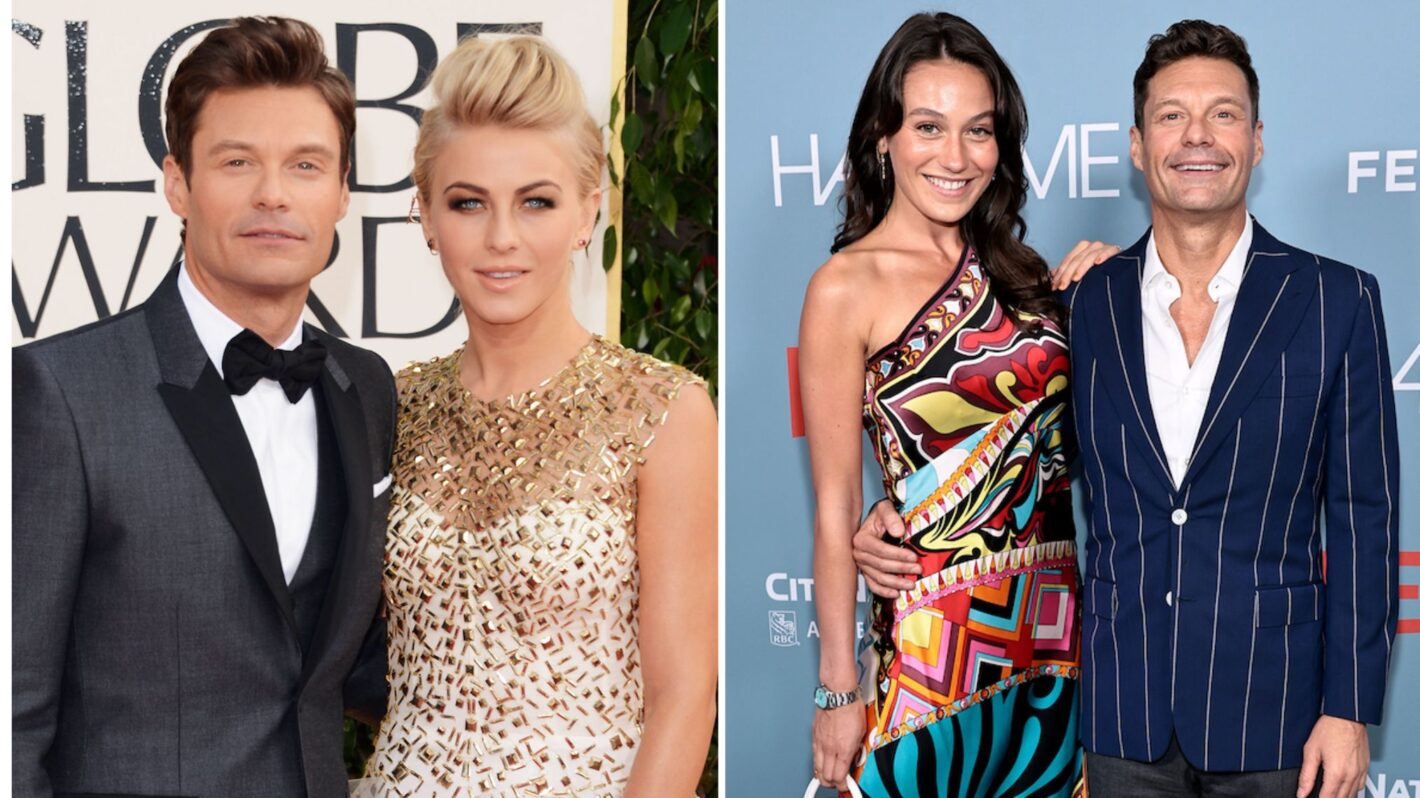 TV personality Ryan Seacrest (L) and dancer Julianne Hough arrive at the 70th Annual Golden Globe Awards, Aubrey Paige Petcosky and Ryan Seacrest attend the 