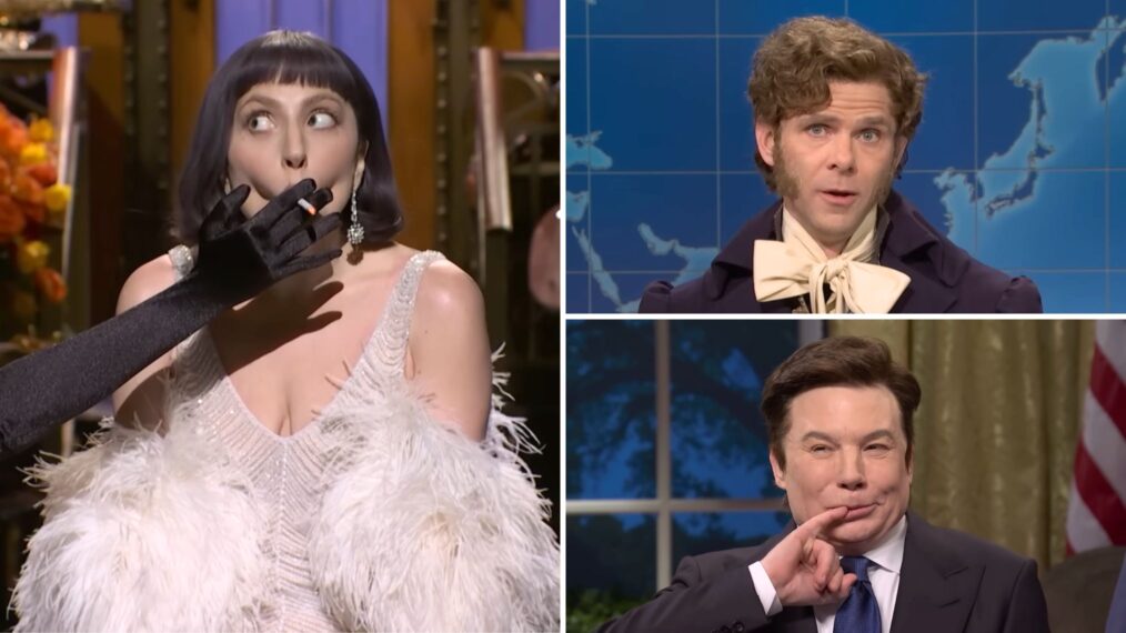 Lady Gaga, Mike Day, and Mike Myers on 'Saturday Night Live' on March 8, 2025