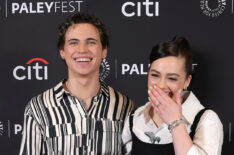 Tanner Buchanan and Mary Mouser attend the screening of 'Cobra Kai' during PaleyFest LA 2025 at Dolby Theatre on March 22, 2025 in Hollywood, California.