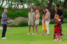 Temptation Island. (L to R) Mark L. Walberg, Grant Larson, Ashley Moore, Alexa Santamaria, Lino Troisi, Shante Glover, Brion Whitley in episode 101 of Temptation Island.