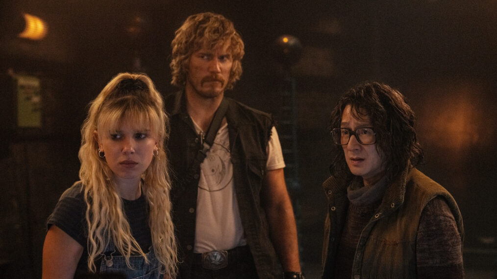 Michelle (Millie Bobby Brown), Keats (Chris Pratt), and Dr. Amherst (Ke Huy Quan) in 'The Electric State'