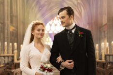Millie Gibson as Irene and Joshua Orpin as Soames in 'The Forsytes' on PBS Masterpiece