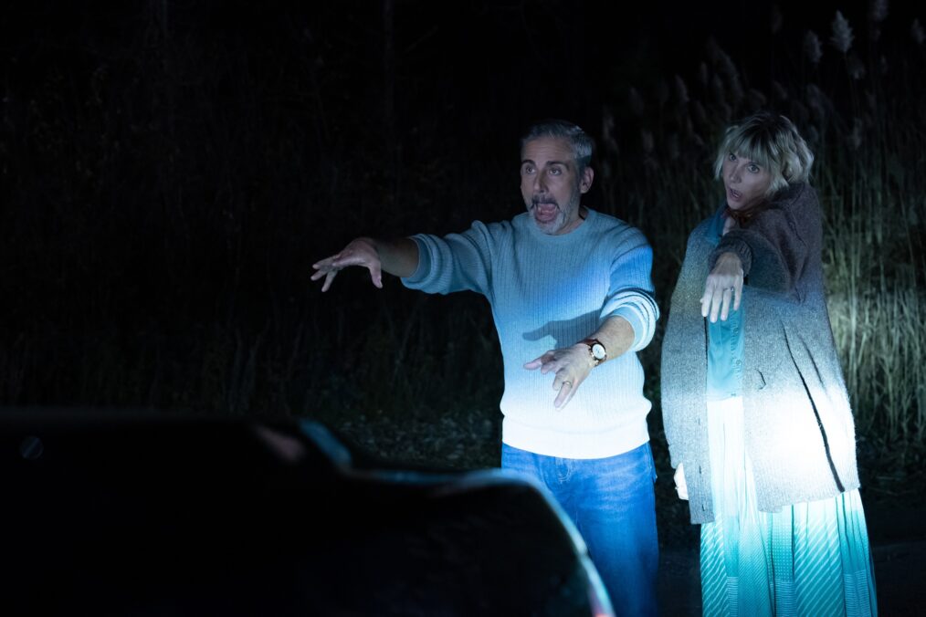 Steve Carell as Nick and Kerri Kenney as Anne mimicking zombies in 'The Four Seasons'