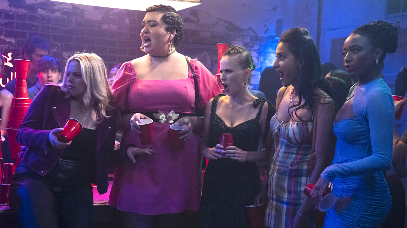 Reneé Rapp, Ilia Isorelýs Paulino, Pauline Chalamet, Amrit Kaur, Alyah Chanelle Scott in 'The Sex Lives of College Girls' Season 2 Episode 10