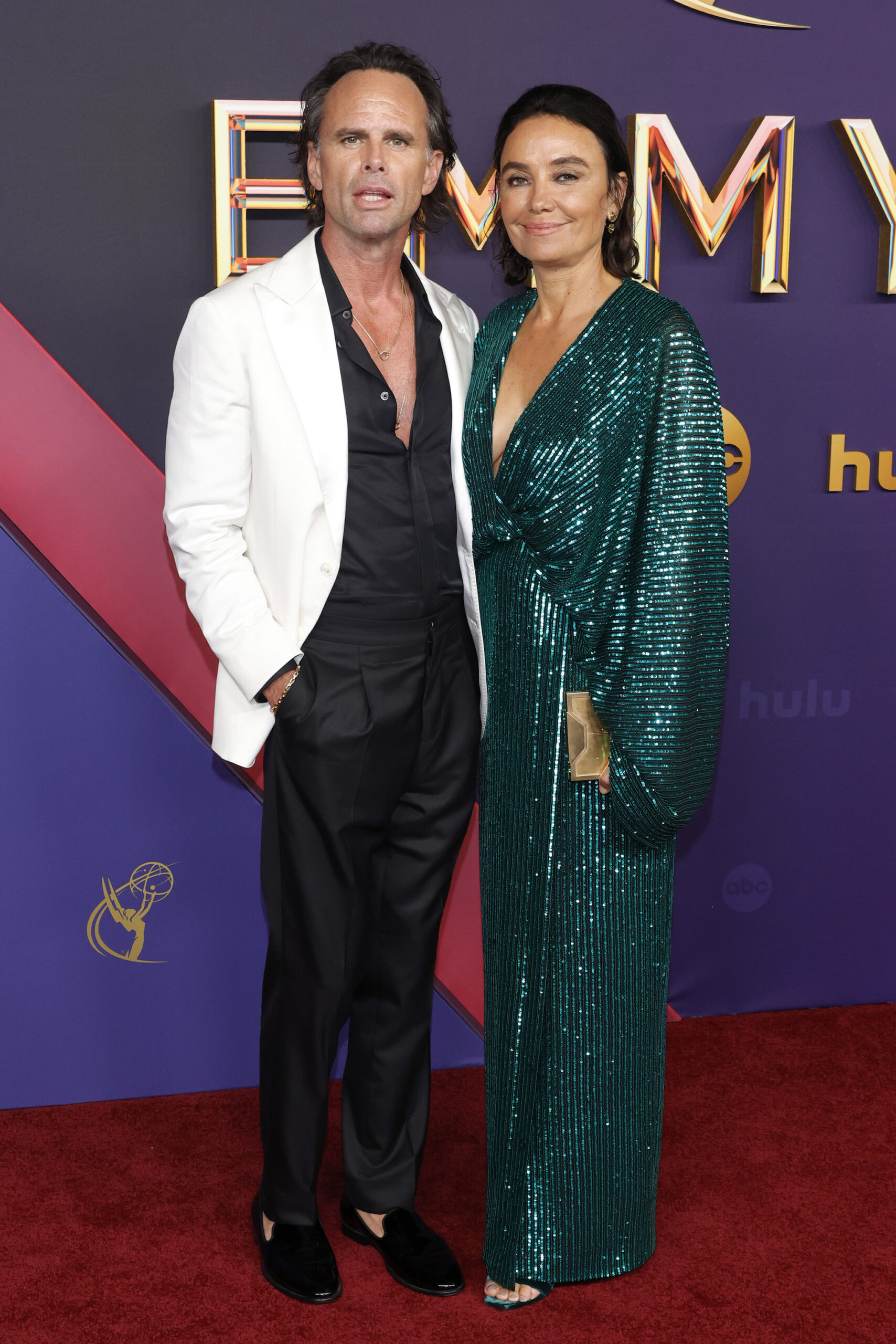 Walton Goggins and Nadia Conners attend the 76th Primetime Emmy Awards at Peacock Theater on September 15, 2024 in Los Angeles, California.