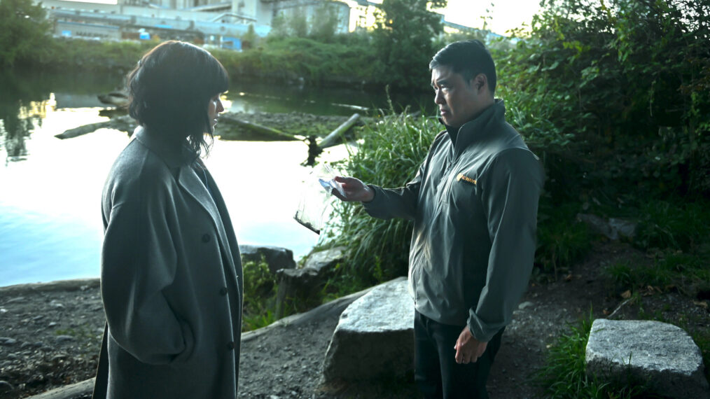 Eve Harlow as Dr. Ingrid Derian and Randall Park as Moriarty — 'Watson' Season 1 Episode 7 