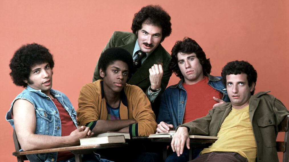 Robert Hegyes, Lawrence Hilton-Jacobs, Gabe Kaplan, John Travolta, Ron Palillo in 'Welcome Back, Kotter'