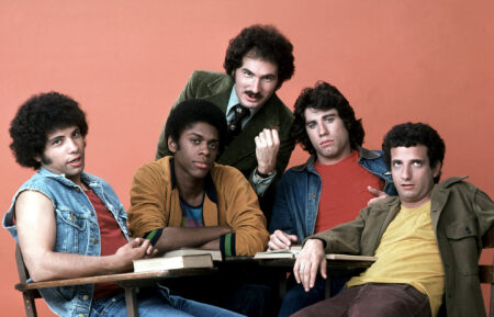 Robert Hegyes, Lawrence Hilton-Jacobs, Gabe Kaplan, John Travolta, Ron Palillo in 'Welcome Back, Kotter'