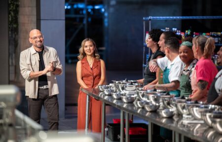Host Michael Symon and Esther Choi introduce the first challenge, as seen on 24 in 24: Last Chef Standing, Season 2