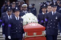 Aisha Hinds as Hen, Kenneth Choi as Chimney, Anirudh Pisharody as Ravi, Ryan Guzman as Eddie, and Oliver Stark as Buck — '9-1-1' Season 8 Episode 16 'The Last Alarm'