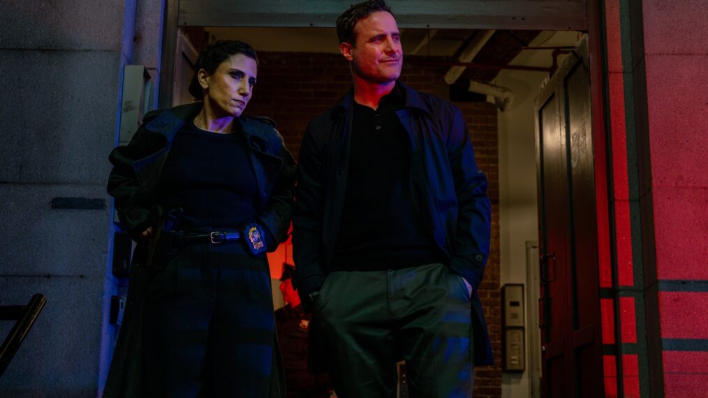 Kadia Saraf as Detective Claudette Wallace and Dominic Fumusa as Detective Melvin Oliva in Dexter: Resurrection, episode 5, season 1, streaming on Paramount+ with SHOWTIME, 2025. Photo Credit: Zach Dilgard/Paramount+ with SHOWTIME.