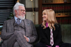 John Larroquette as Dan Fielding and Melissa Rauch as Abby Stone in Night Court - 'A Little Night Court Music'