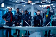 Jimmi Simpson, Osy Ikhile, Paul G. Raymond, Cristin Milioti, and Milanka Brooks in Black Mirror