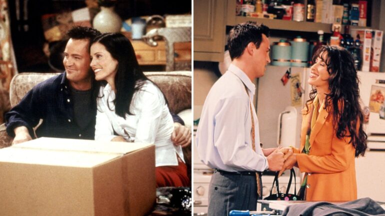 Matthew Perry, Courteney Cox, and Maggie Wheeler on 'Friends'