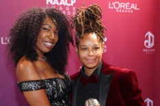 Marshay Wayans and Chaunte Wayans pose in the Trophy Lounge at the 56th NAACP Image Awards