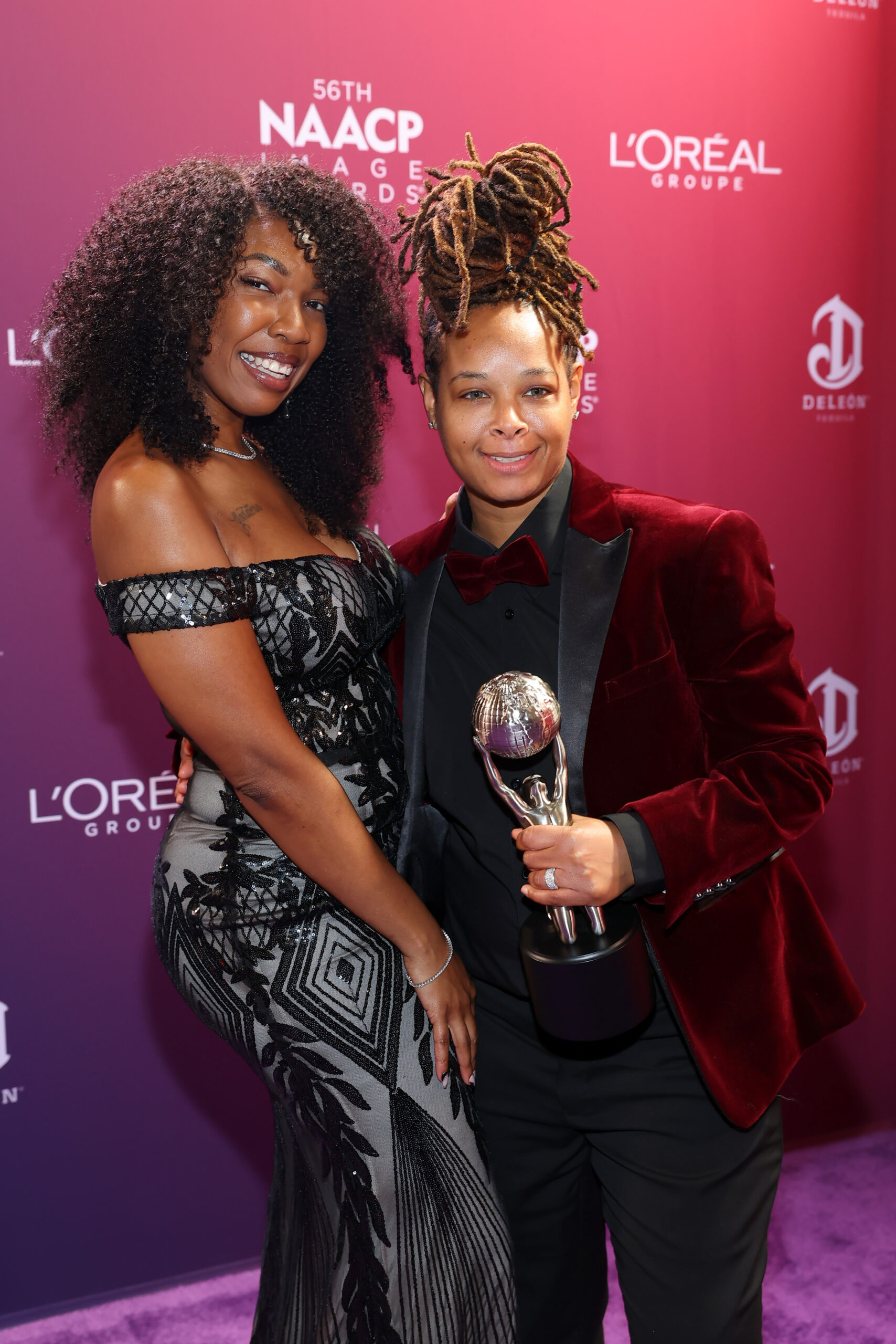 Marshay Wayans and Chaunte Wayans pose in the Trophy Lounge at the 56th NAACP Image Awards