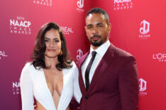 Samara Saraiva and Damon Wayans Jr. pose in the Trophy Lounge at the 56th NAACP Image Awards