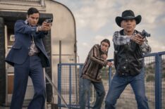 Kiowa Gordon, Bodhi Okuma Linton, and Zahn McClarnon in 'Dark Winds' Season 3 finale