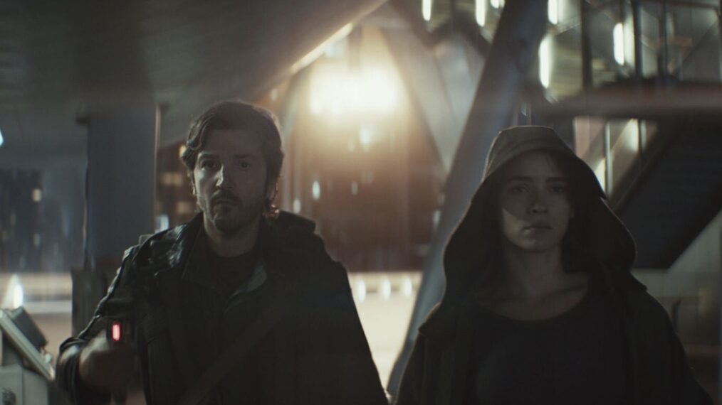Diego Luna as Cassian Andor and Adria Arjona as Bix Caleen in Andor Season 2