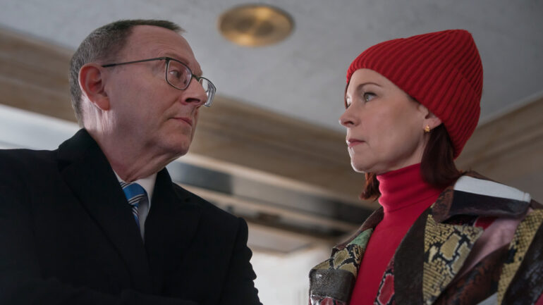 Michael Emerson as Judge Milton Crawford and Carrie Preston as Elsbeth Tascioni in 'Elsbeth' Season 2 Episode 18