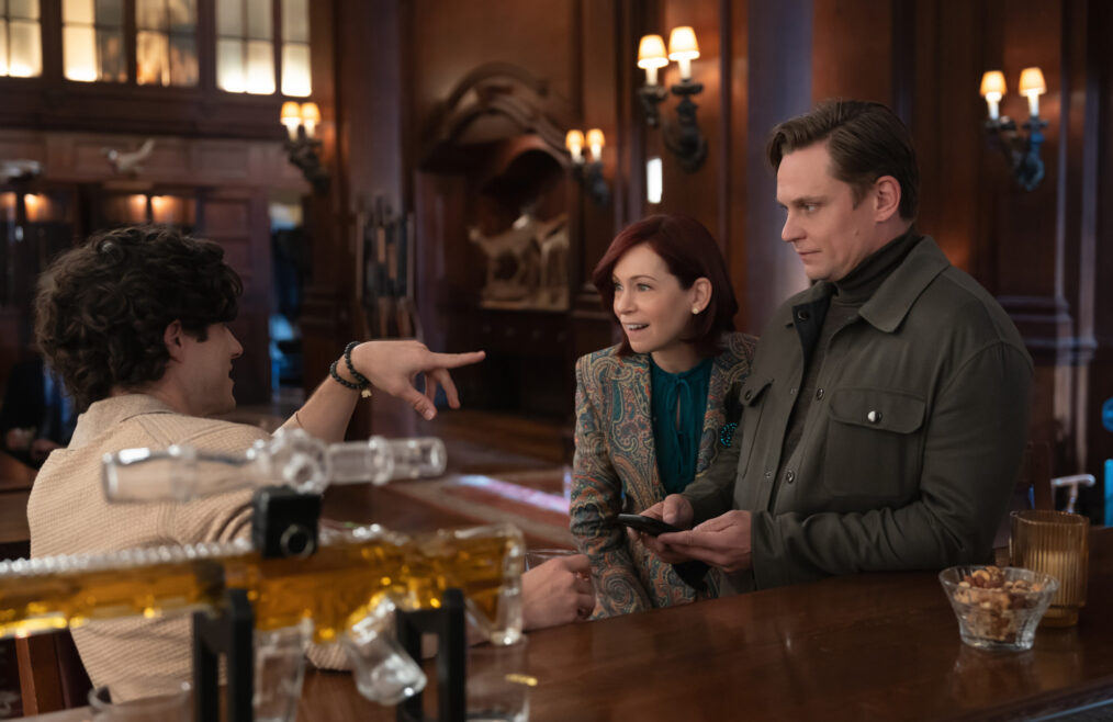 Kyle Harris as Colin, Carrie Preston as Elsbeth Tascioni and Billy Magnussen as Rod Bedford in 'Elsbeth' Season 2 Episode 19, 'I've Got a Little List'