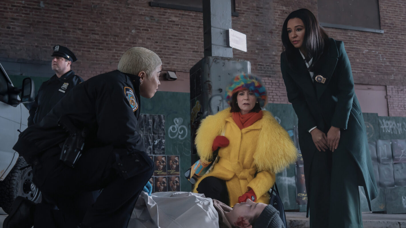 b as Officer Nikki Reynolds, Carrie Preston as Elsbeth Tascioni, and Carra Patterson as Kaya Blanke in 'Elsbeth' Season 2 Episode 19, 'I've Got a Little List'