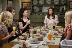 Rachel Bay Jones as Audrey, Dougie Baldwin as Connor, Kara Arena as Chloe, Zoe Perry as Mary, and Emily Osment as Mandy in 'Georgie & Mandy's First Marriage' Season 1