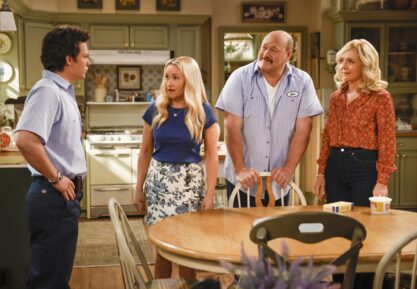 Montana Jordan, Emily Osment, Will Sasso, and Rachel Bay Jones in 'Georgie & Mandy's First Marriage' Season 1 finale