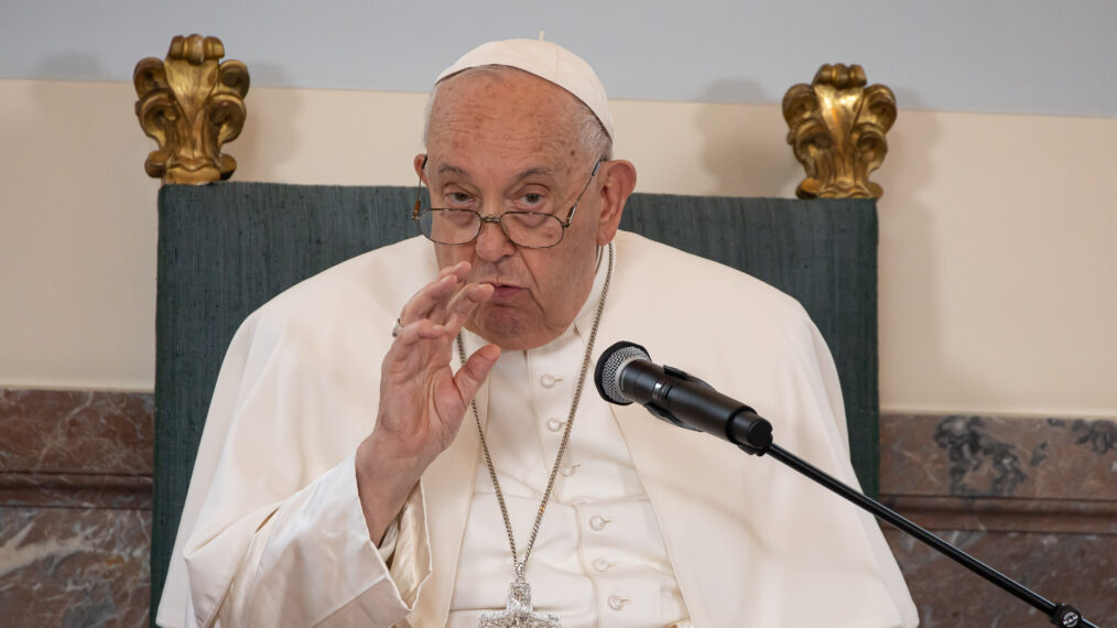 Pope Francis delivers a speech at Laeken castel on September 27, 2024