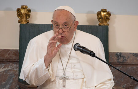 Pope Francis delivers a speech at Laeken castel on September 27, 2024