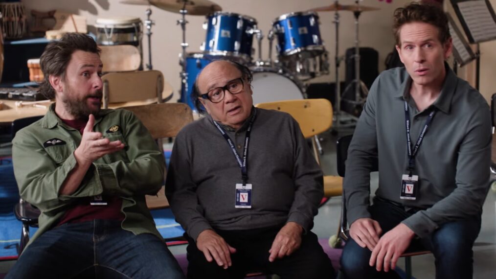 Charlie Day, Danny DeVito, and Glenn Howerton in 'It's Always Sunny in Philadelphia's Season 17 crossover with 'Abbott Elementary'