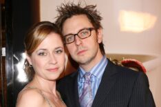 Actress Jenna Fischer and her husband director James Gunn arrive at the premiere of Universal Picture's 'Slither' at the Vista Theater on March 9, 2006 in Los Angeles, California.