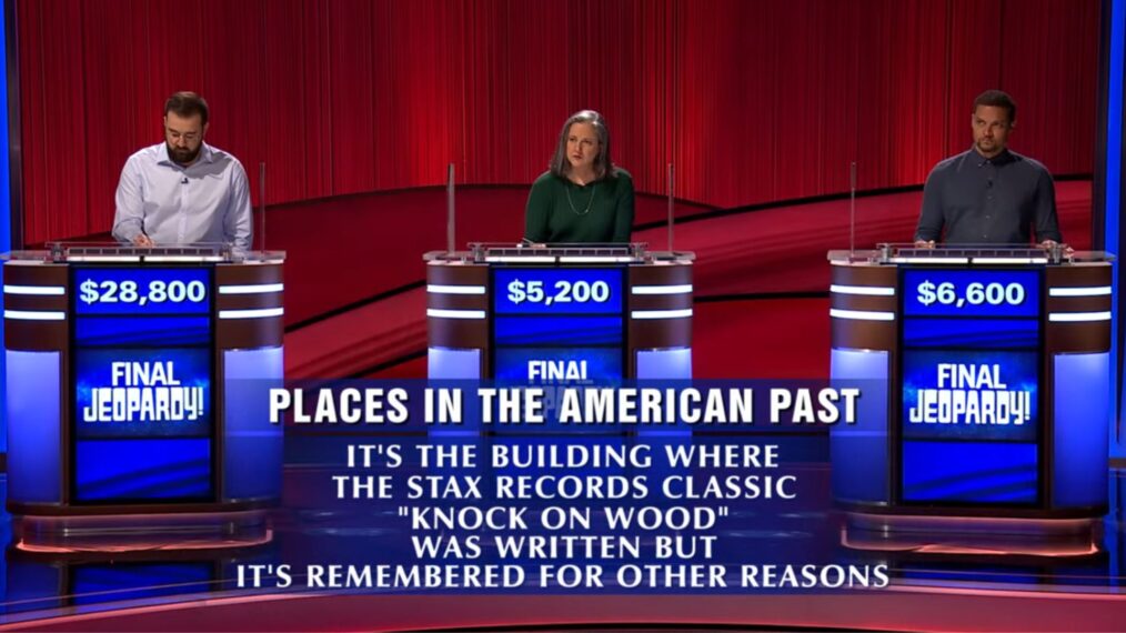 Jeopardy! contestant Andrew Hayes, Denise LeBlanc-Bock and Brenden Monroe