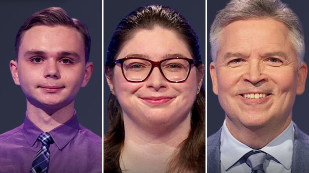 (from left) Jeopardy! players Liam Starnes, Erin Morin, and Steve Icsman