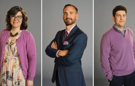 Jeopardy! Masters contestants (from left) Victoria Groce, Brad Rutter, and Matt Amodio