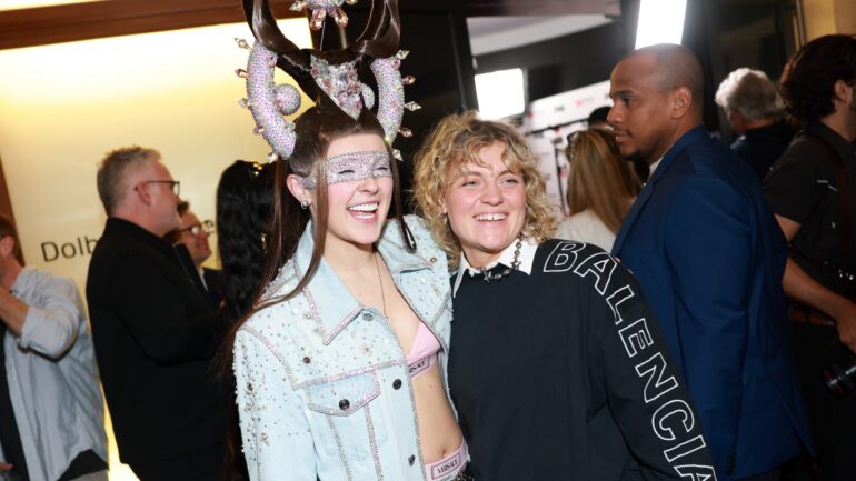 JoJo Siwa and Kath Ebbs attend the 2025 iHeartRadio Music Awards at Dolby Theatre in Los Angeles, California on March 17, 2025.