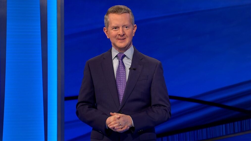 Ken Jennings on Jeopardy! set talking about Celebrity Jeopardy!