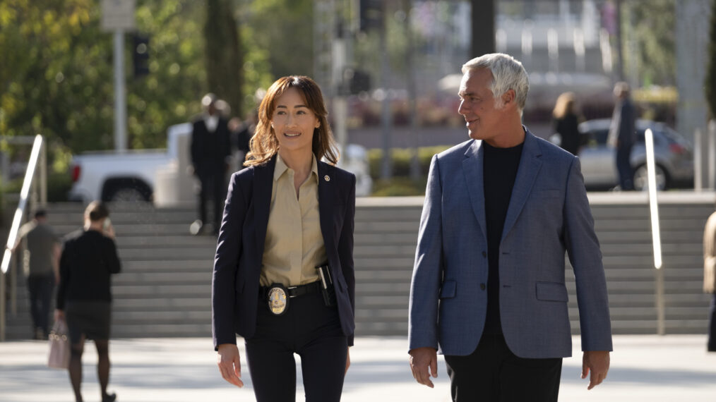 Renee Ballard (Maggie Q) and Harry Bosch (Titus Welliver) in BOSCH: LEGACY