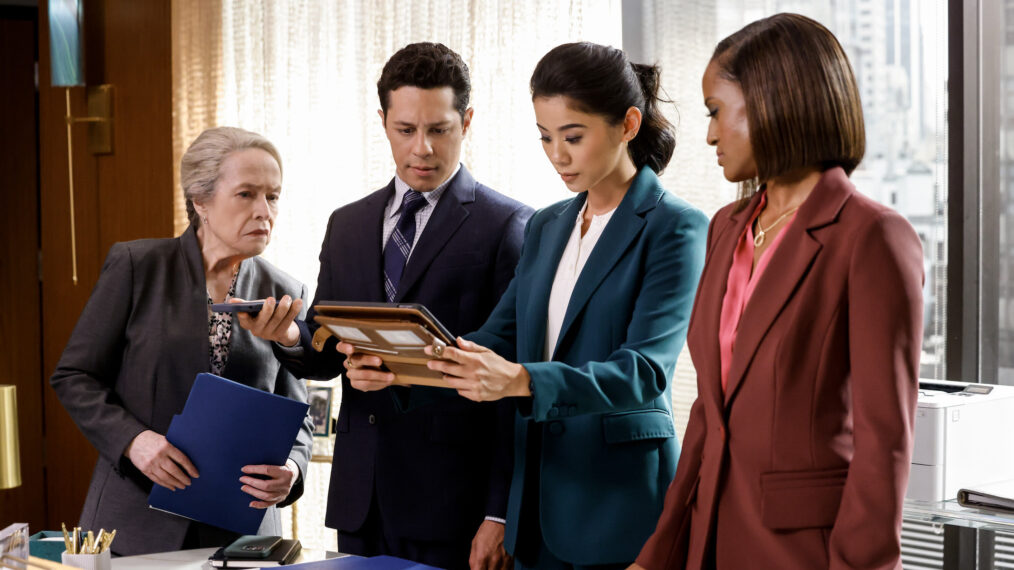 Kathy Bates as Matty, David Del Rio as Billy, Leah Lewis as Sarah, and Skye P. Marshall in the 'Matlock' Season 1 Episode 17, 'Tricks of the Trade – Part 1'
