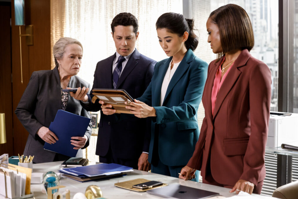 Kathy Bates as Matty, David Del Rio as Billy, Leah Lewis as Sarah, and Skye P. Marshall in the 'Matlock' Season 1 Episode 17, 'Tricks of the Trade – Part 1'