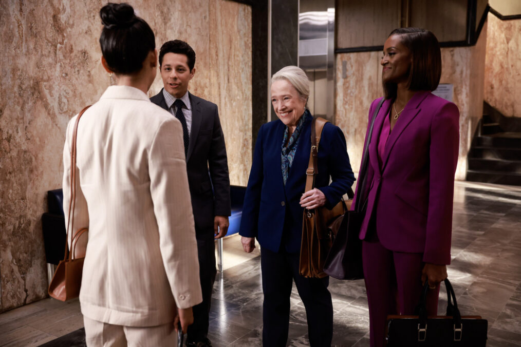 David Del Rio as Billy, Kathy Bates as Matty, and Skye P. Marshall as Olympia in the 'Matlock' Season 1 Episode 17, 'Tricks of the Trade – Part 1'