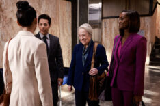 David Del Rio as Billy, Kathy Bates as Matty, and Skye P. Marshall as Olympia in the 'Matlock' Season 1 Episode 17, 'Tricks of the Trade – Part 1'