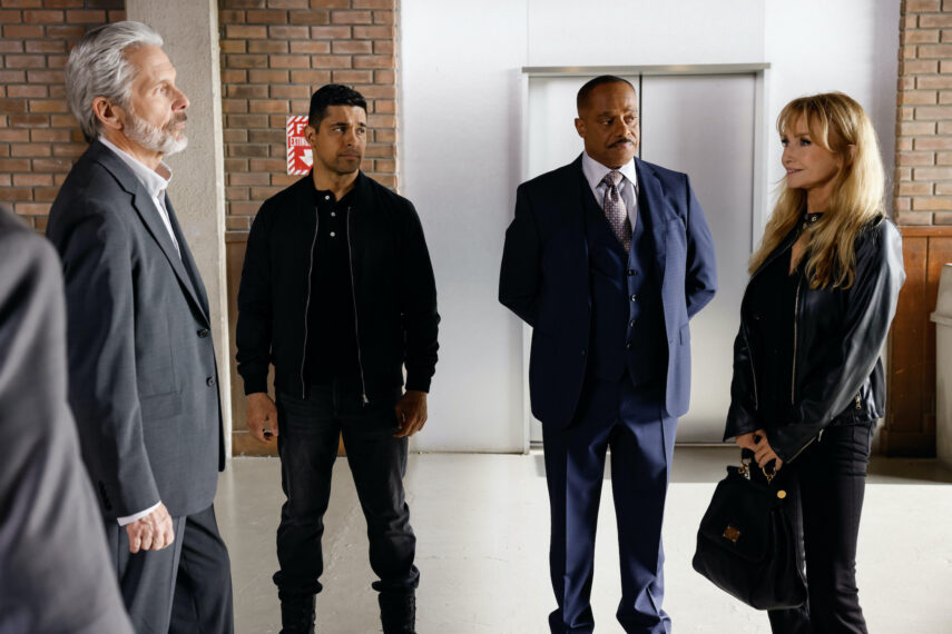 Gary Cole as NCIS Special Agent Alden Parker, Wilmer Valderrama as NCIS Special Agent Nicholas “Nick” Torres, Rocky Carroll as NCIS Director Leon Vance, and Rebecca De Mornay as Carla Marino — 'NCIS' Season 22 Finale 