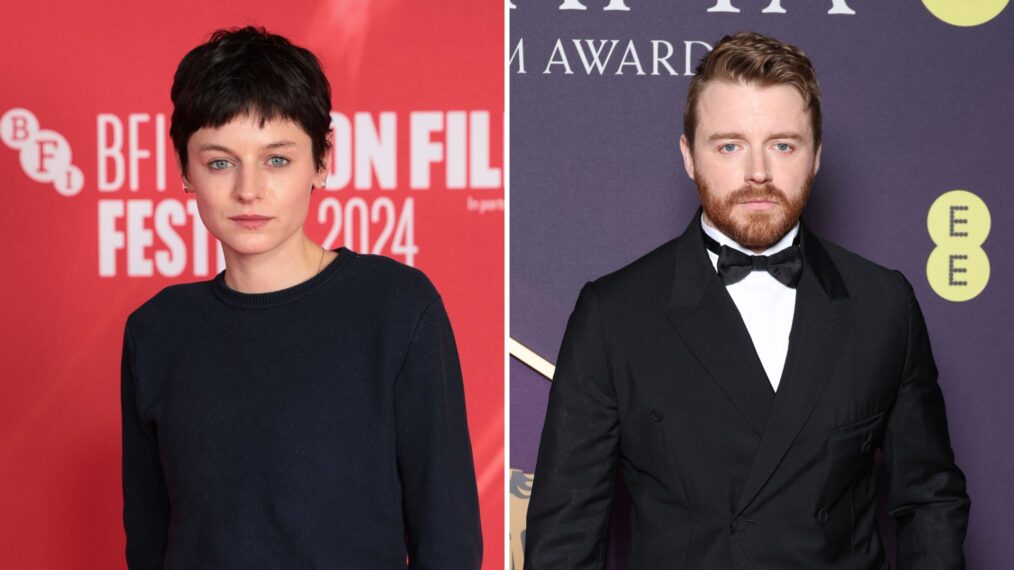 Emma Corrin attends the Trials & Tribulations conference during the 68th BFI London Film Festival at the BFI Southbank on October 09, 2024 in London, England; Jack Lowden attends the 2025 EE BAFTA Film Awards at The Royal Festival Hall on February 16, 2025 in London, England.