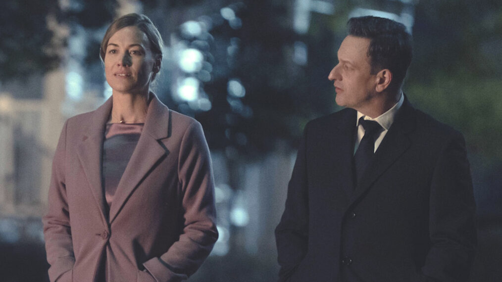 Josh Charles as Commander Wharton and Yvonne Strahovski as Serena Joy in 'The Handmaid's Tale' Season 6 Episode 4, 'Promotion'