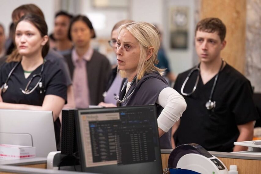 Isa Briones, Katherine LaNasa, and Gerran Howell in 'The Pitt' Season 1