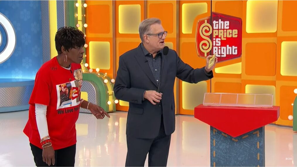 Drew Carey and The Price is Right Contestant Shirley Stokes on April 3, 2025