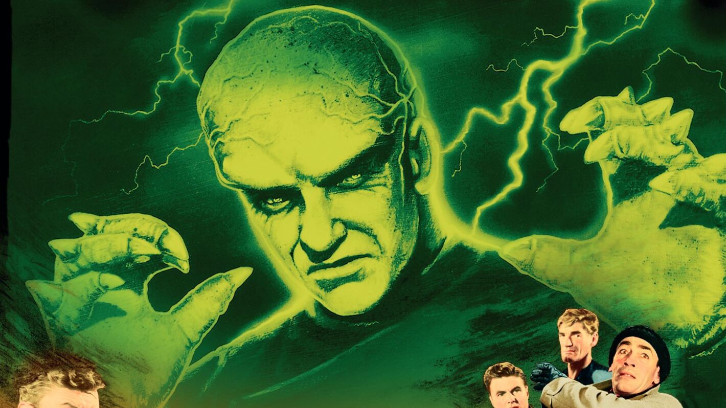 THE THING FROM ANOTHER WORLD, (aka THE THING), top center: James Arness, left from top: James Young, Dewey Martin, Kenneth Tobey, right from top: John Dierkes, James Young, Robert Cornthwaite, Margaret Sheridan on poster art, 1951.