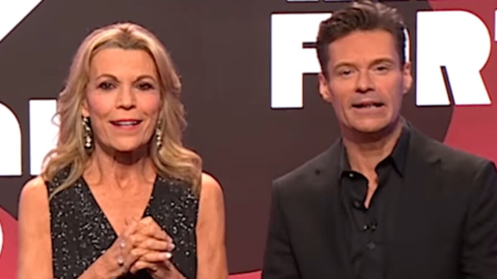 Vanna White and Ryan Seacrest on the set of Wheel of Fortune