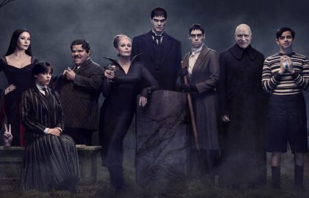 Catherine Zeta Jones, Luis Guzman, Joanna Lumley, Joonas Suotamo, Fred Armisen, and Isaac Ordonez in ' Wednesday' Season 2